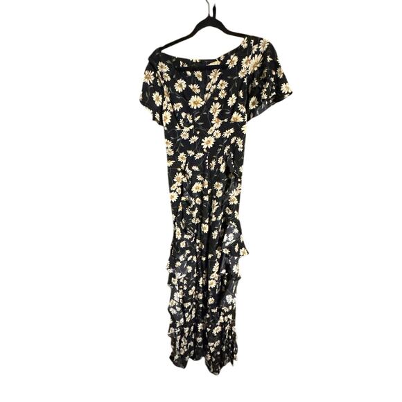 Michael Kors Collection Ruffle Trim Daisy Print Silk Jumpsuit Black Size 2 - Picture 3 of 3
